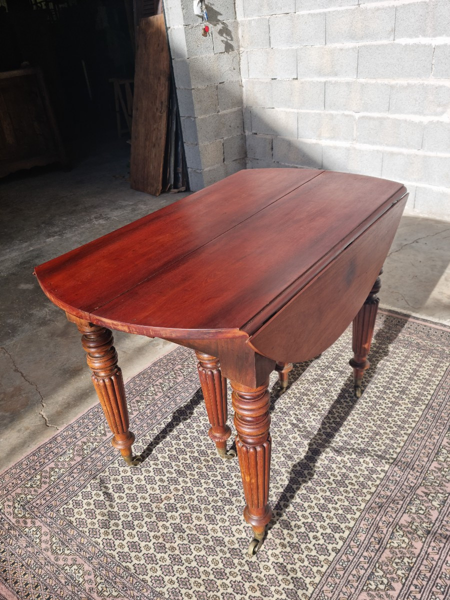 Round Mahogany Table, Extendable, Six Legs, Louis Philippe, 19th Century -photo-3