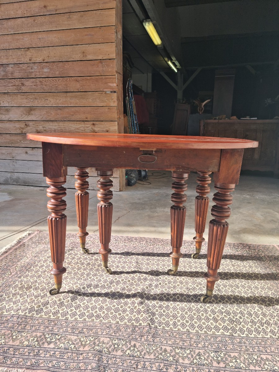 Round Mahogany Table, Extendable, Six Legs, Louis Philippe, 19th Century -photo-4