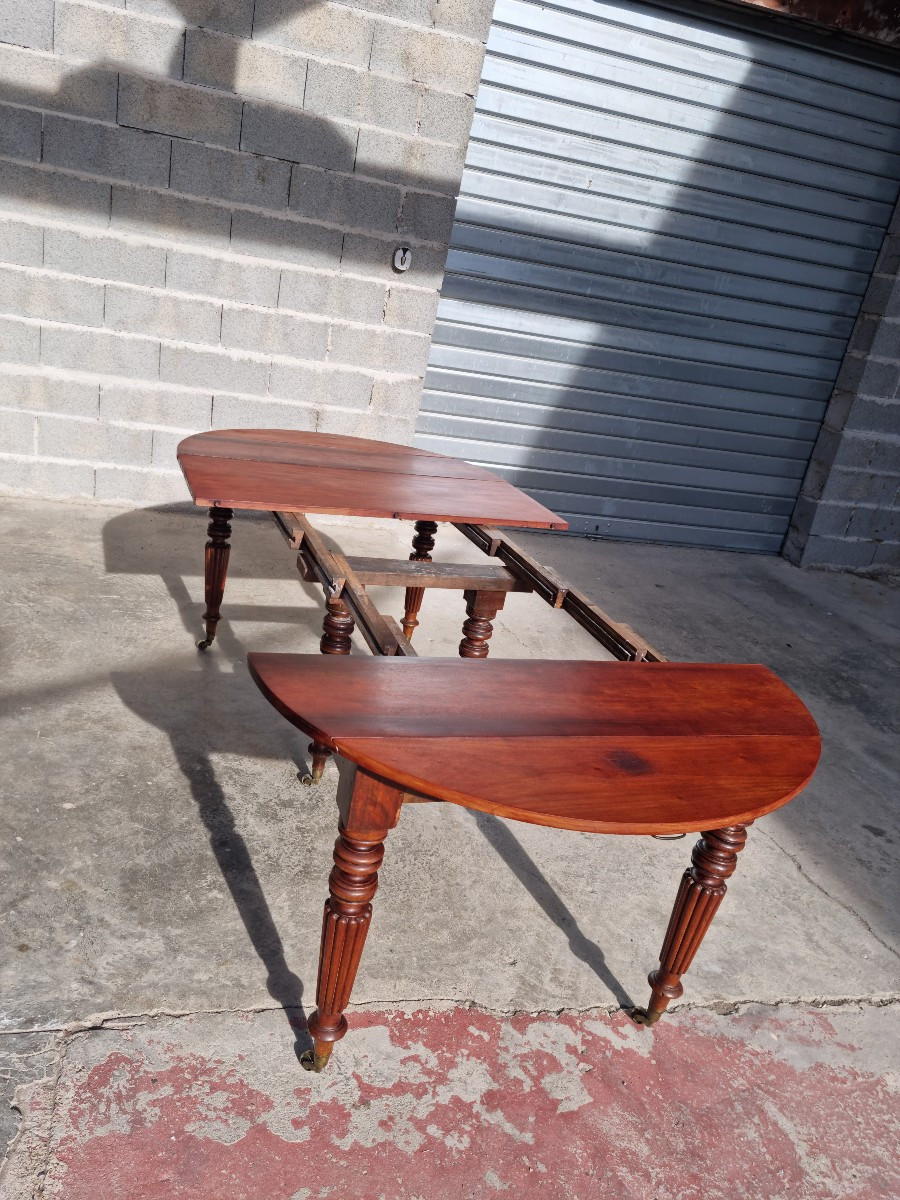 Round Mahogany Table, Extendable, Six Legs, Louis Philippe, 19th Century -photo-2