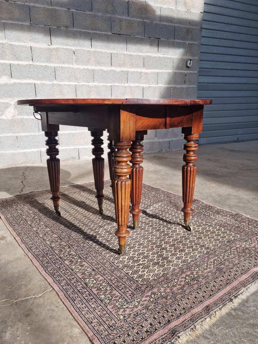 Round Mahogany Table, Extendable, Six Legs, Louis Philippe, 19th Century -photo-4