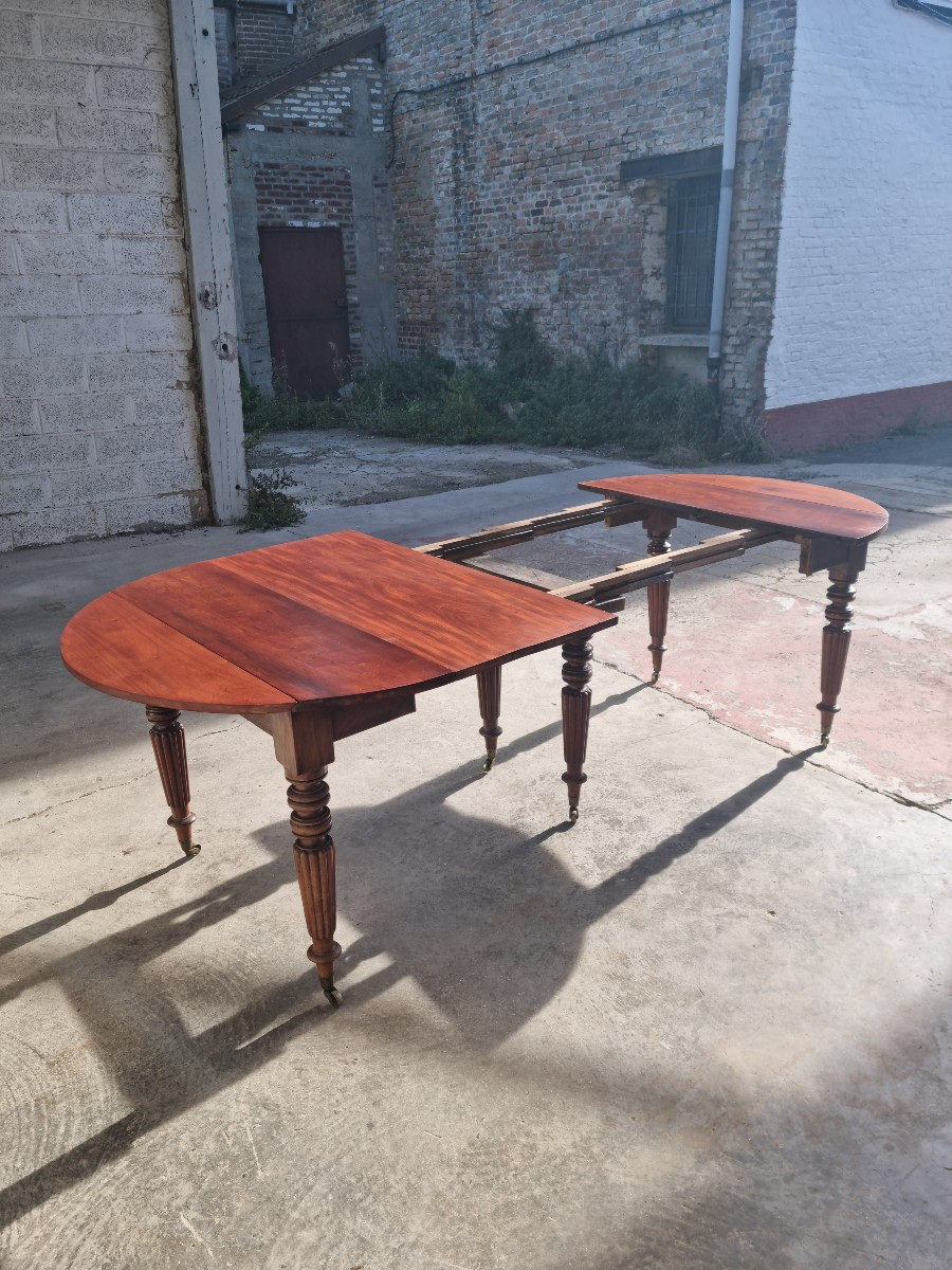 Round Mahogany Table, Extendable, Six Legs, Louis Philippe, 19th Century -photo-5