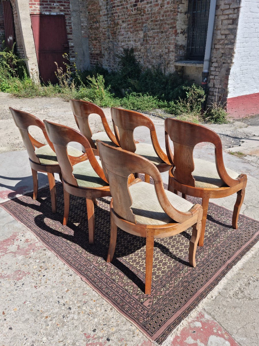 Set Of Six Gondola Chairs In Satin Blond Mahogany, Empire Period, Late 19th Century -photo-2