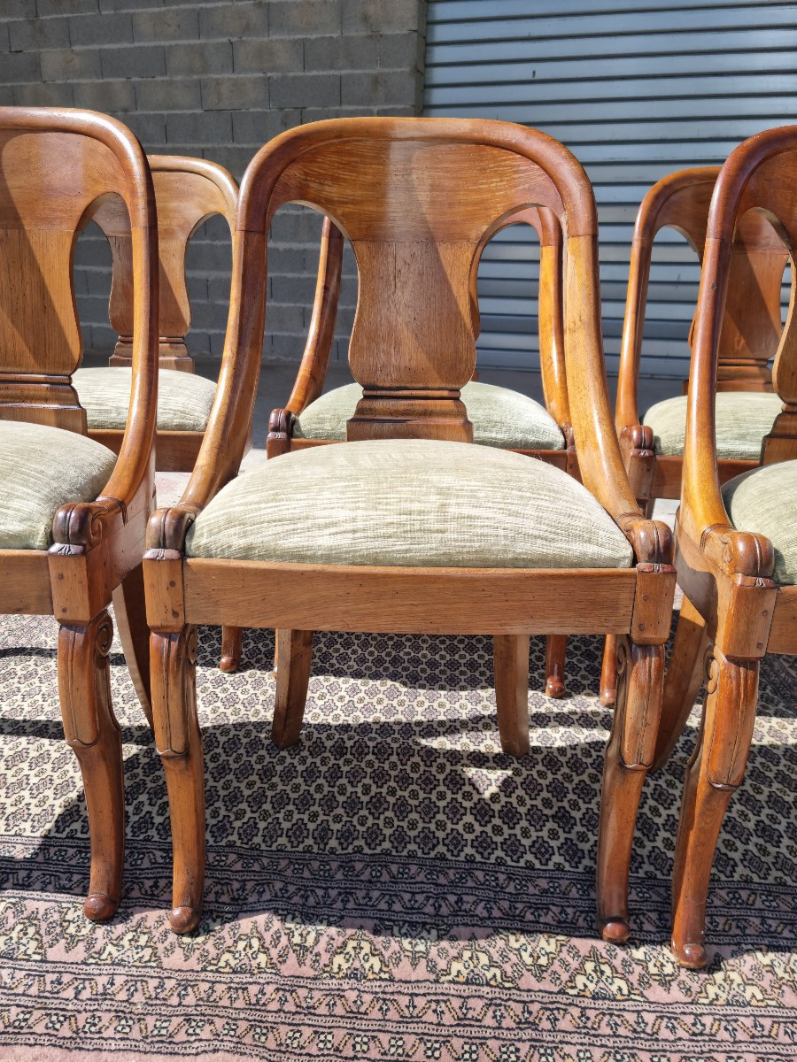 Set Of Six Gondola Chairs In Satin Blond Mahogany, Empire Period, Late 19th Century -photo-4