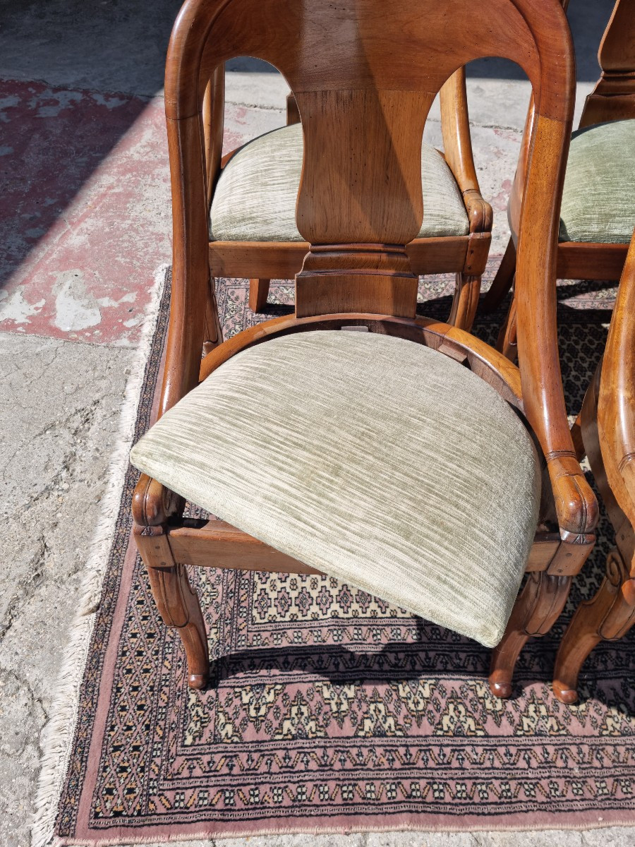 Set Of Six Gondola Chairs In Satin Blond Mahogany, Empire Period, Late 19th Century -photo-1