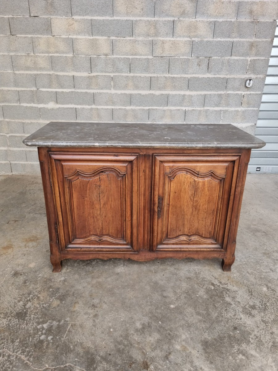 Hunting Buffet, Low In Walnut, Molded And Carved, Louis XV From The 18th Century 