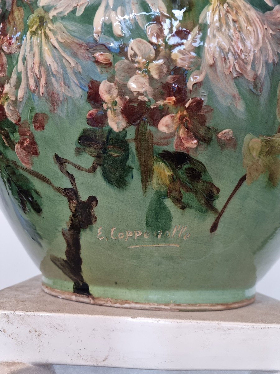 Cache-pot en faïence signé E. Coppenolle Montigny-sur-Loing, fin XIXe siècle-photo-5