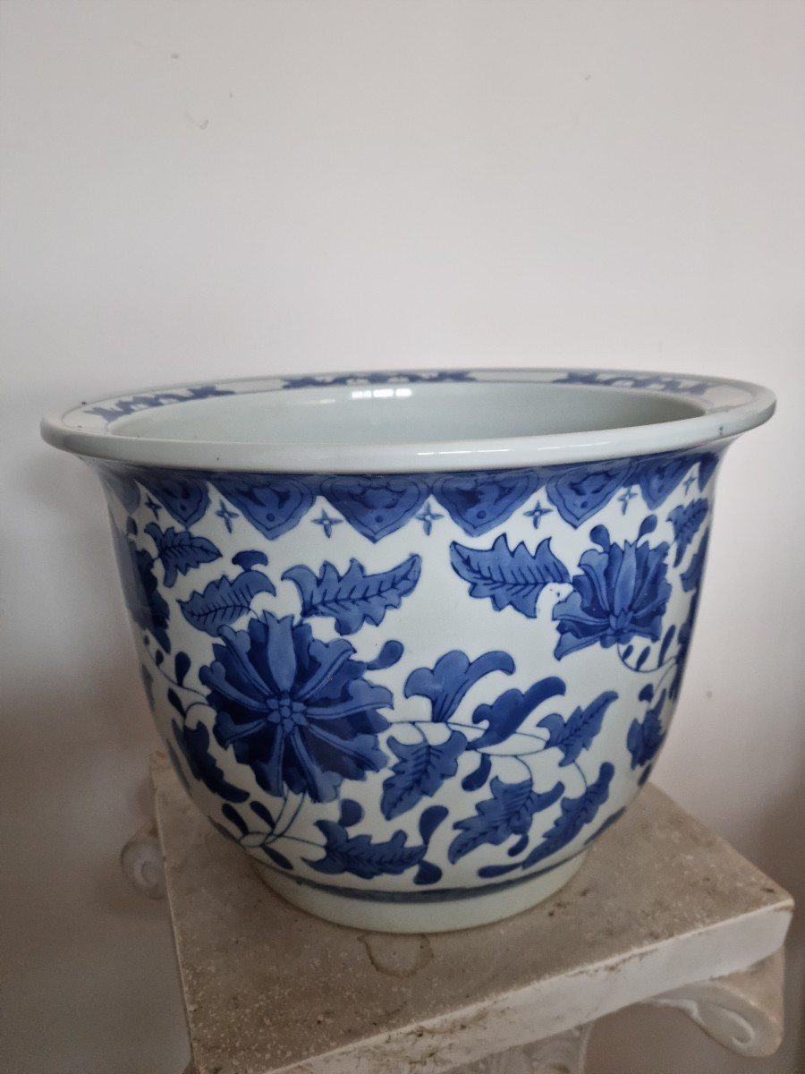 Cache-pot en porcelaine chinoise bleu et blanc – XXe siècle-photo-3
