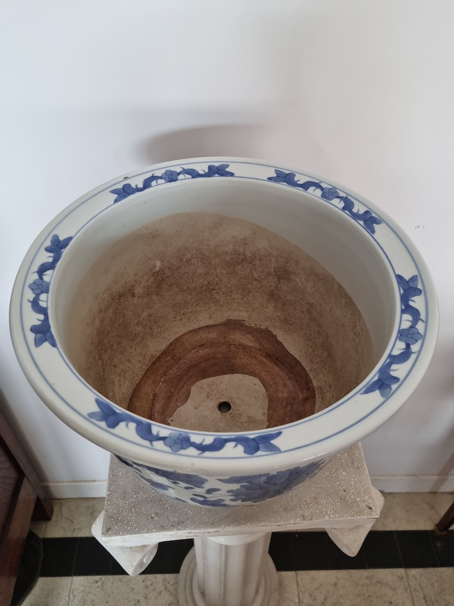 Cache-pot en porcelaine chinoise bleu et blanc – XXe siècle-photo-4