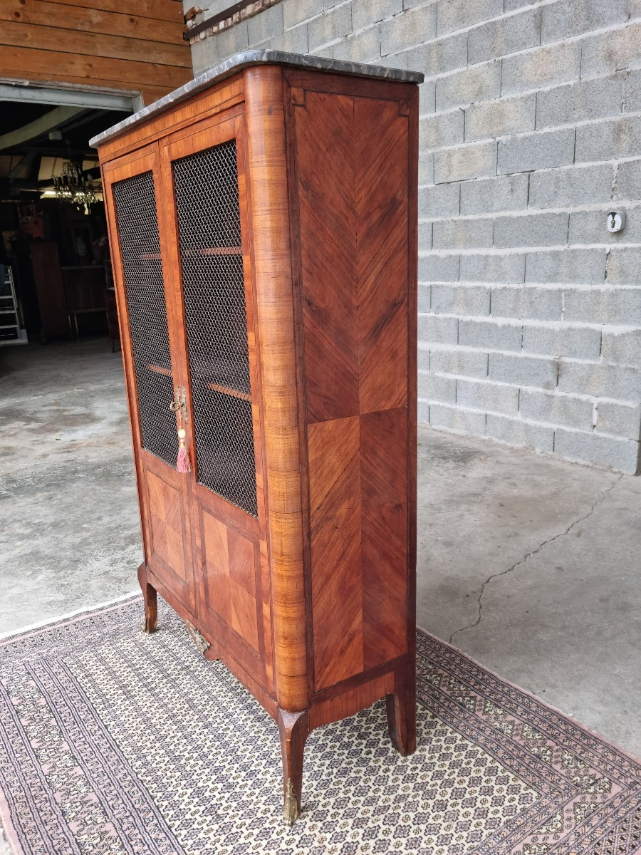 Marquetry Display Case, Wire Mesh Doors, Louis XV – Louis XVI Transitional Period. -photo-3