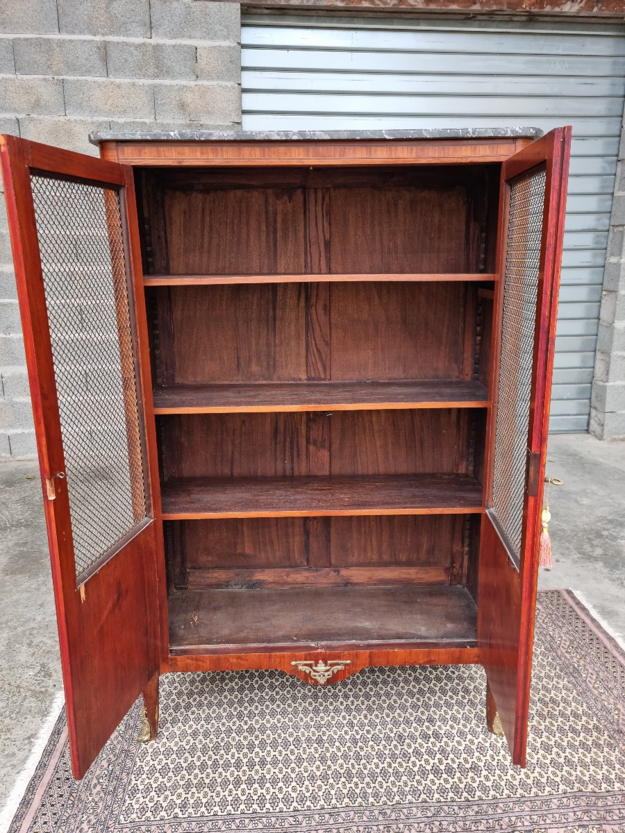 Marquetry Display Case, Wire Mesh Doors, Louis XV – Louis XVI Transitional Period. -photo-4