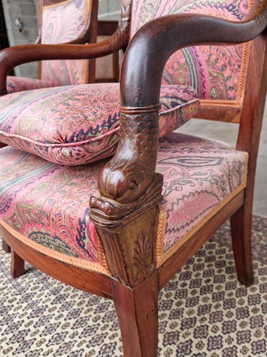 Suite de trois fauteuils Restauration en acajou – XIXᵉ siècle-photo-2