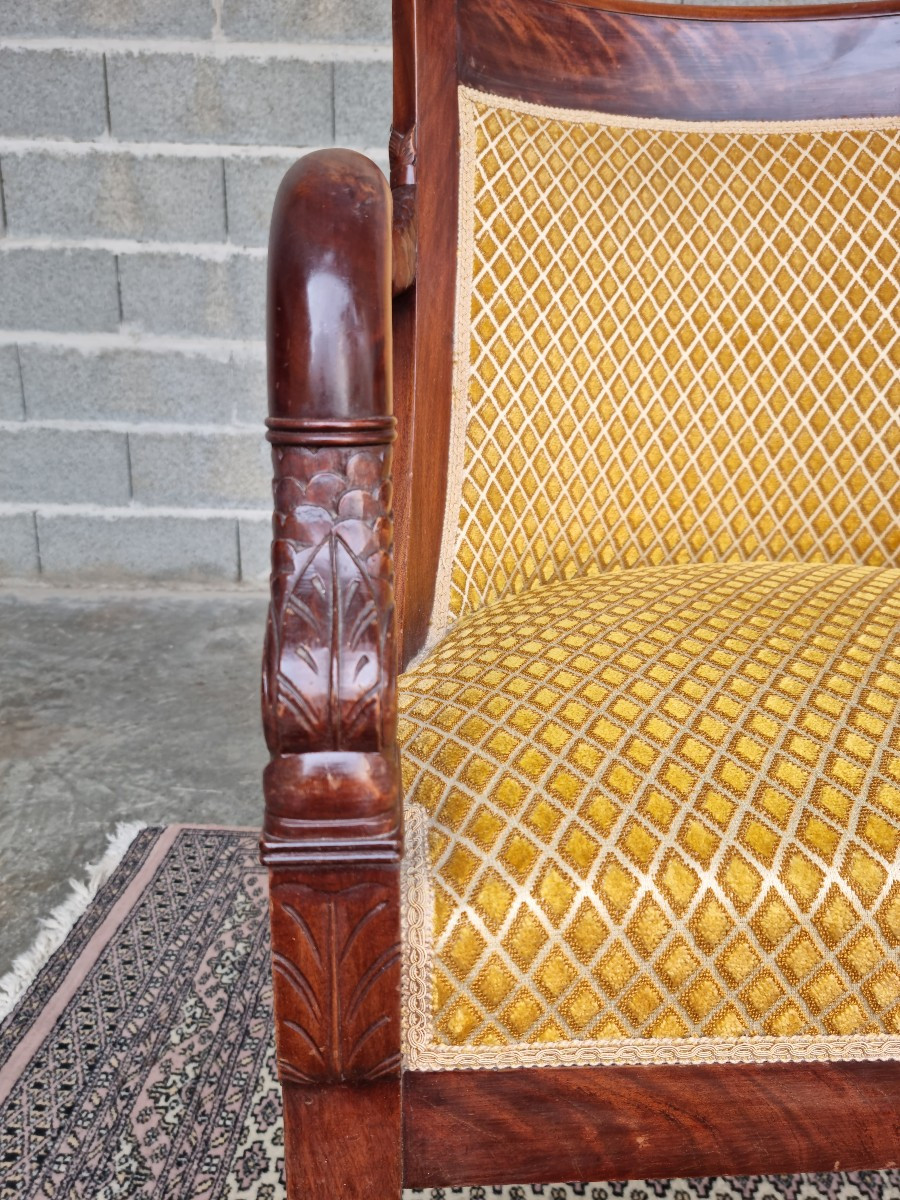 Pair Of Restoration Period Armchairs In Cuban Mahogany, 14th Century-photo-1