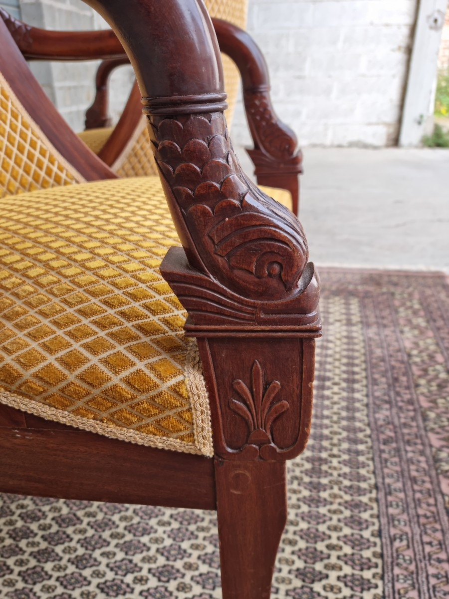 Pair Of Restoration Period Armchairs In Cuban Mahogany, 14th Century-photo-2