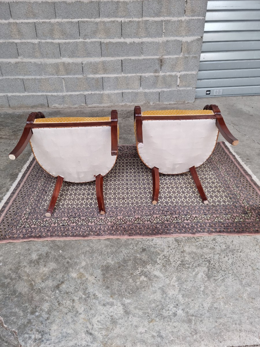 Pair Of Restoration Period Armchairs In Cuban Mahogany, 14th Century-photo-4