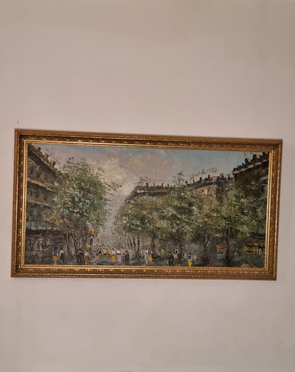 Grande huile sur toile, signée B. Rimo / Brimo,  d'époque XXème -photo-3