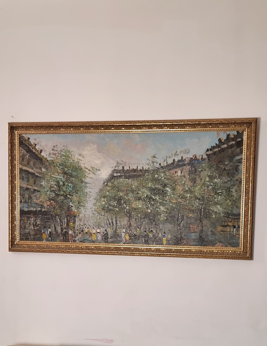 Grande huile sur toile, signée B. Rimo / Brimo,  d'époque XXème -photo-4