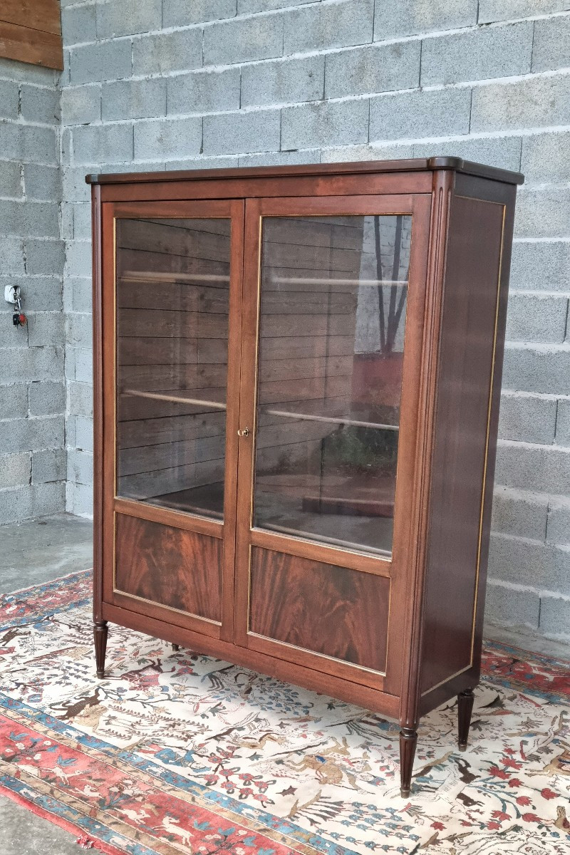 Bibliothèque vitrine en acajou,Louis XVI, d'époque XXème -photo-2