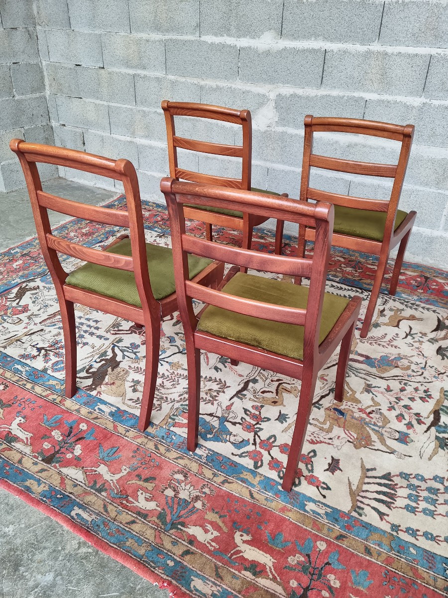 Set Of Four French Chairs In Natural Wood, Restoration Period, 20th Century-photo-3
