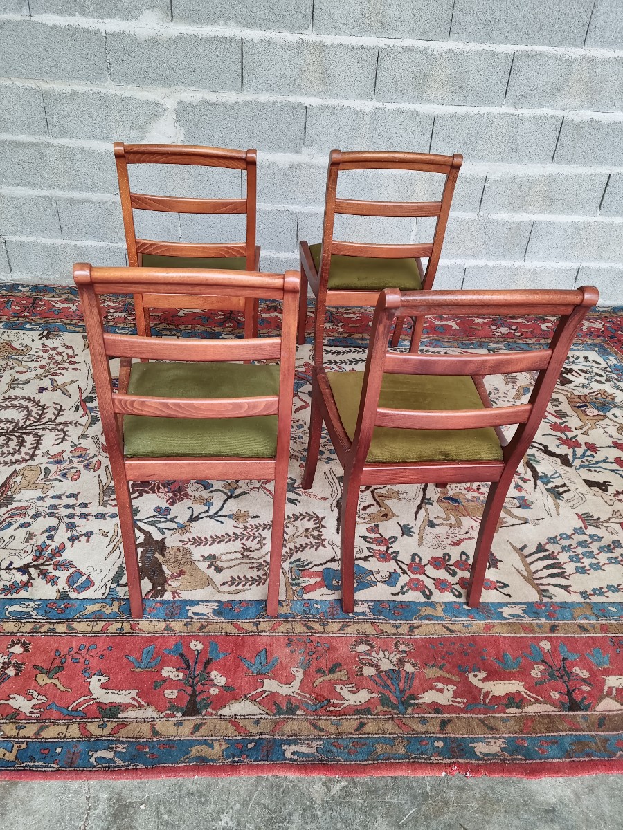 Set Of Four French Chairs In Natural Wood, Restoration Period, 20th Century-photo-4