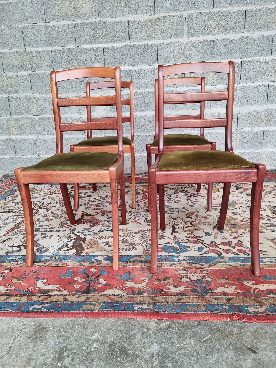 Set Of Four French Chairs In Natural Wood, Restoration Period, 20th Century-photo-1