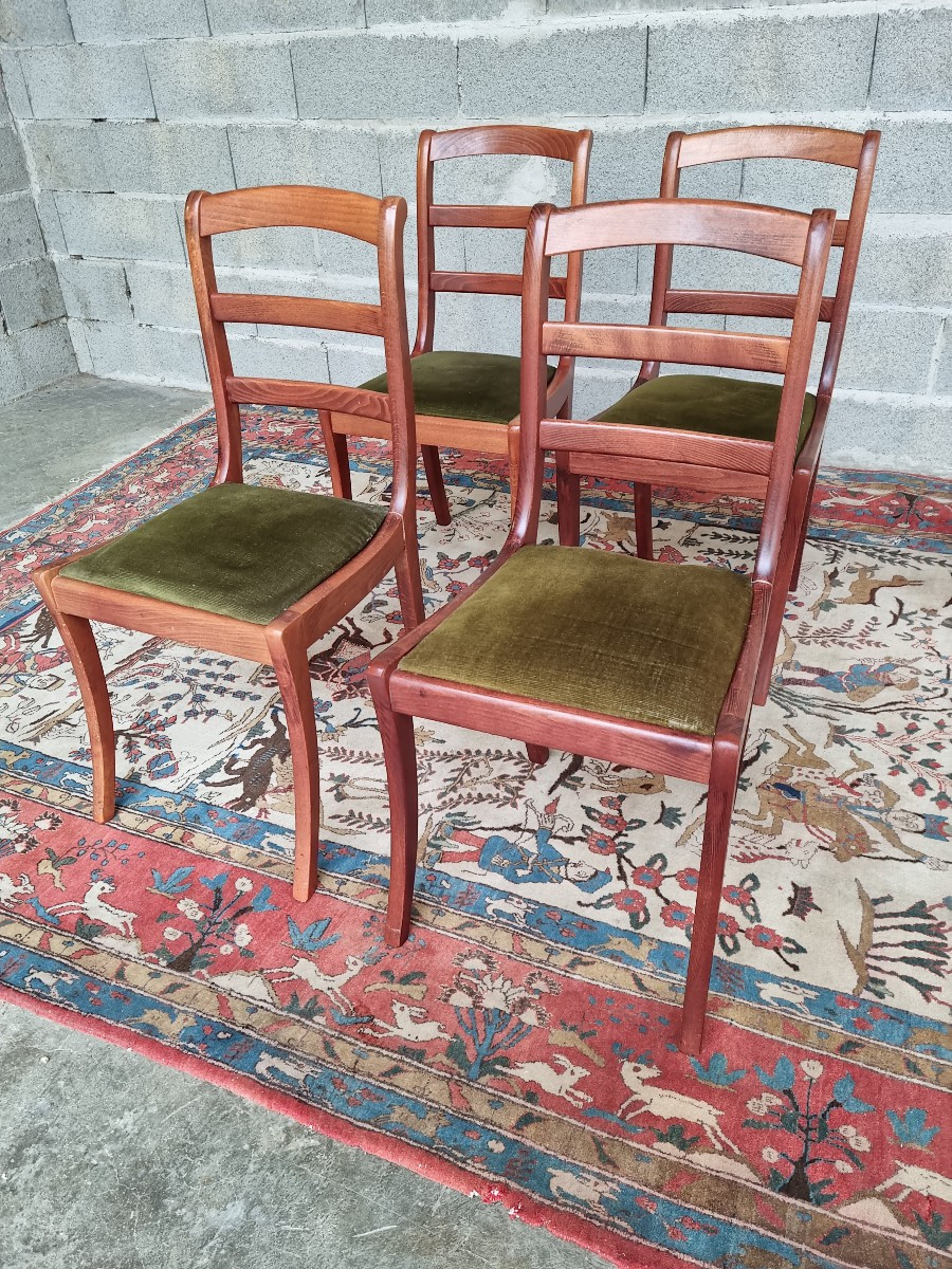 Set Of Four French Chairs In Natural Wood, Restoration Period, 20th Century