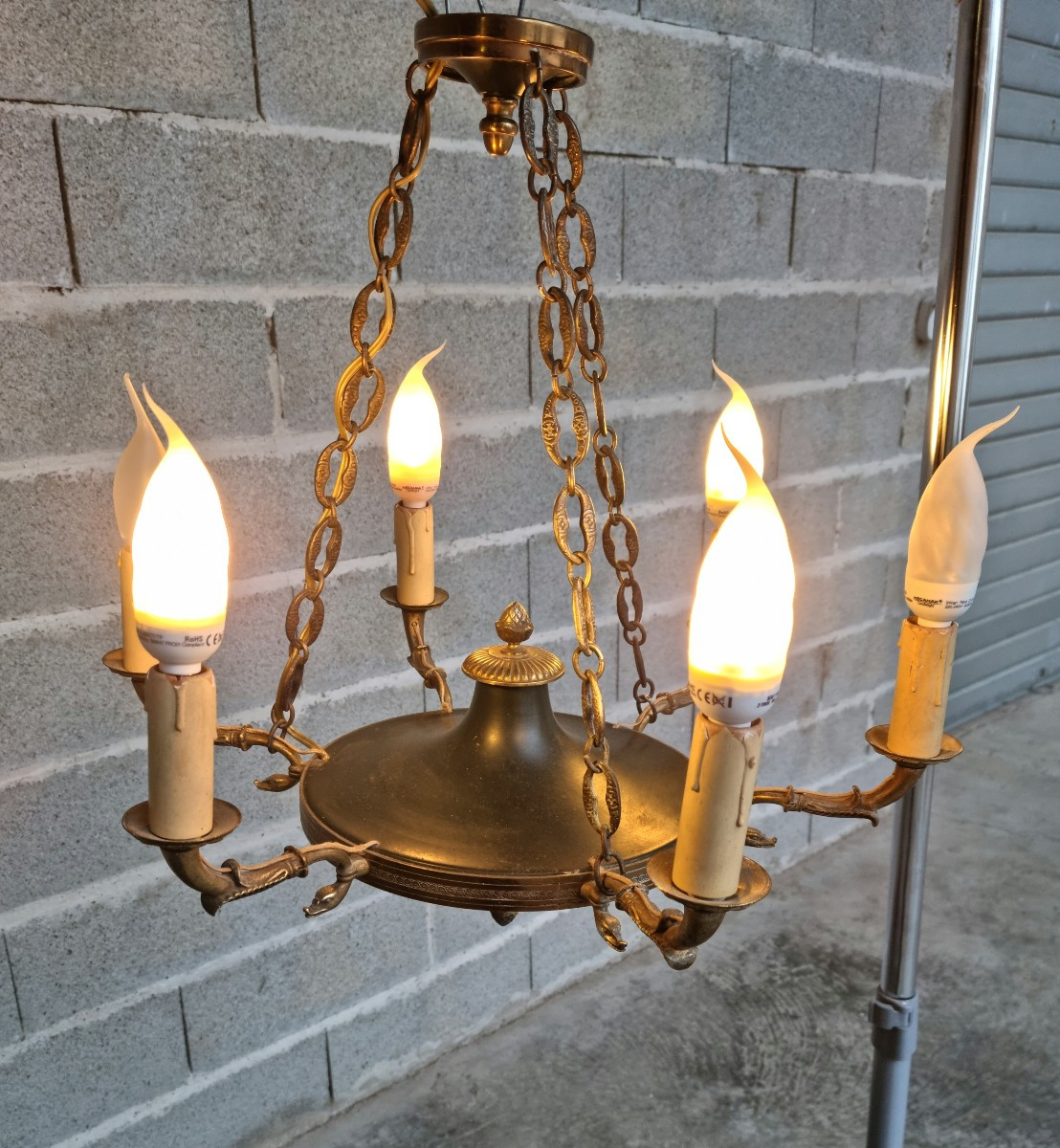 Lustre en bronze doré, à six bras de lumière, Empire d'époque XXème -photo-6