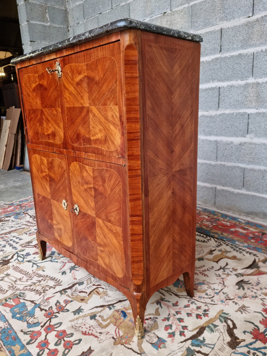 Louis XV Style Mahogany And Rosewood Marquetry Secretary Desk, 20th Century-photo-2