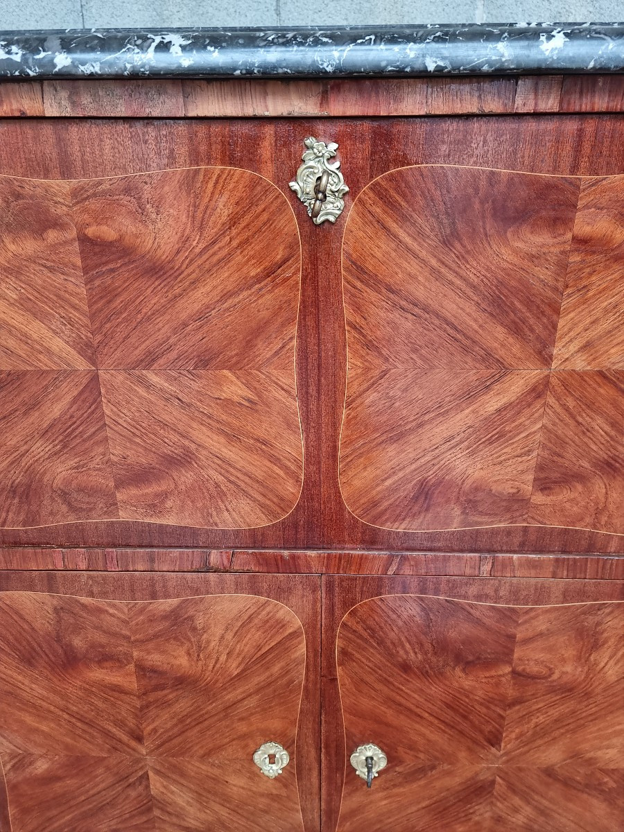 Louis XV Style Mahogany And Rosewood Marquetry Secretary Desk, 20th Century-photo-2