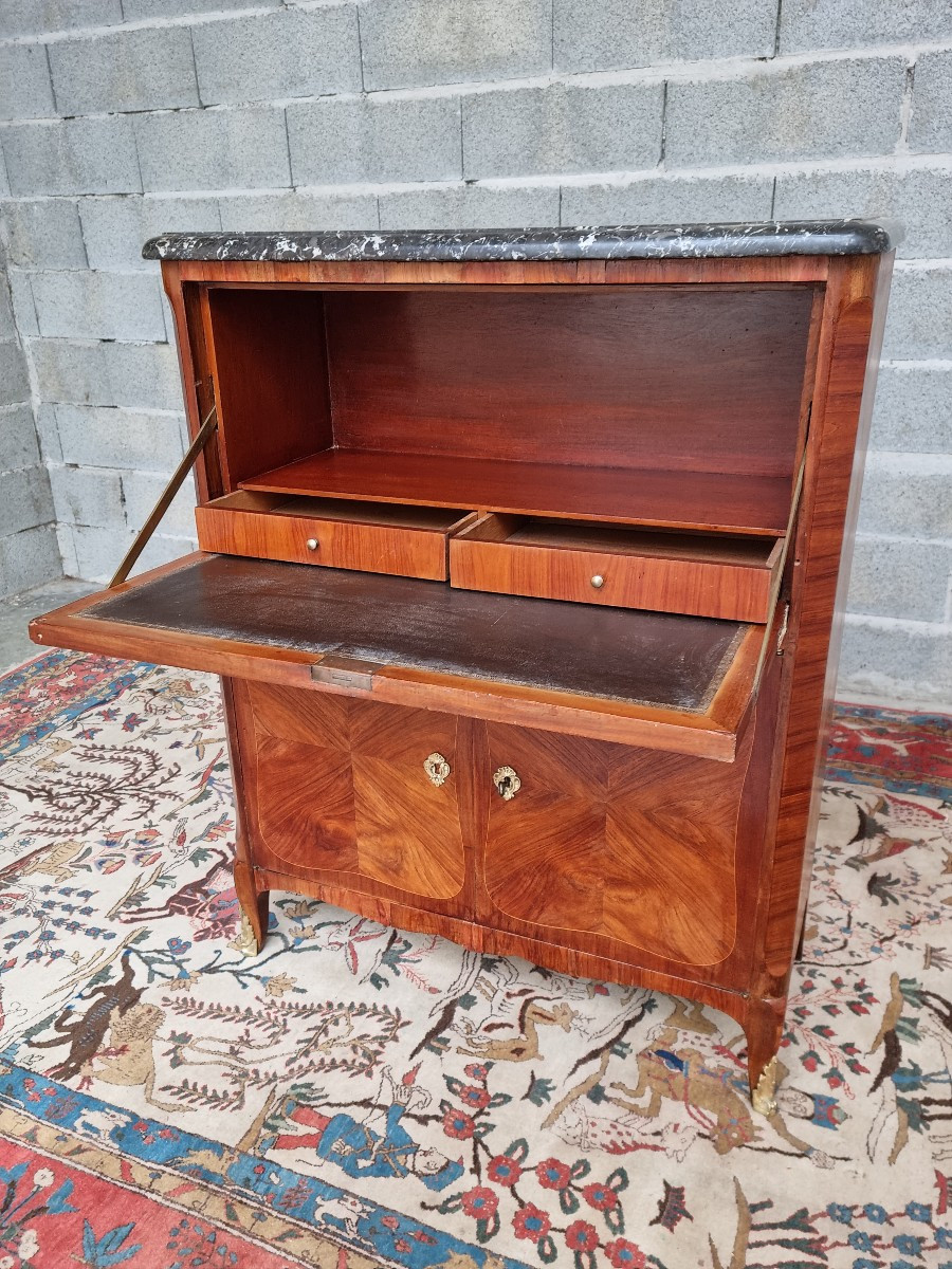 Louis XV Style Mahogany And Rosewood Marquetry Secretary Desk, 20th Century-photo-5