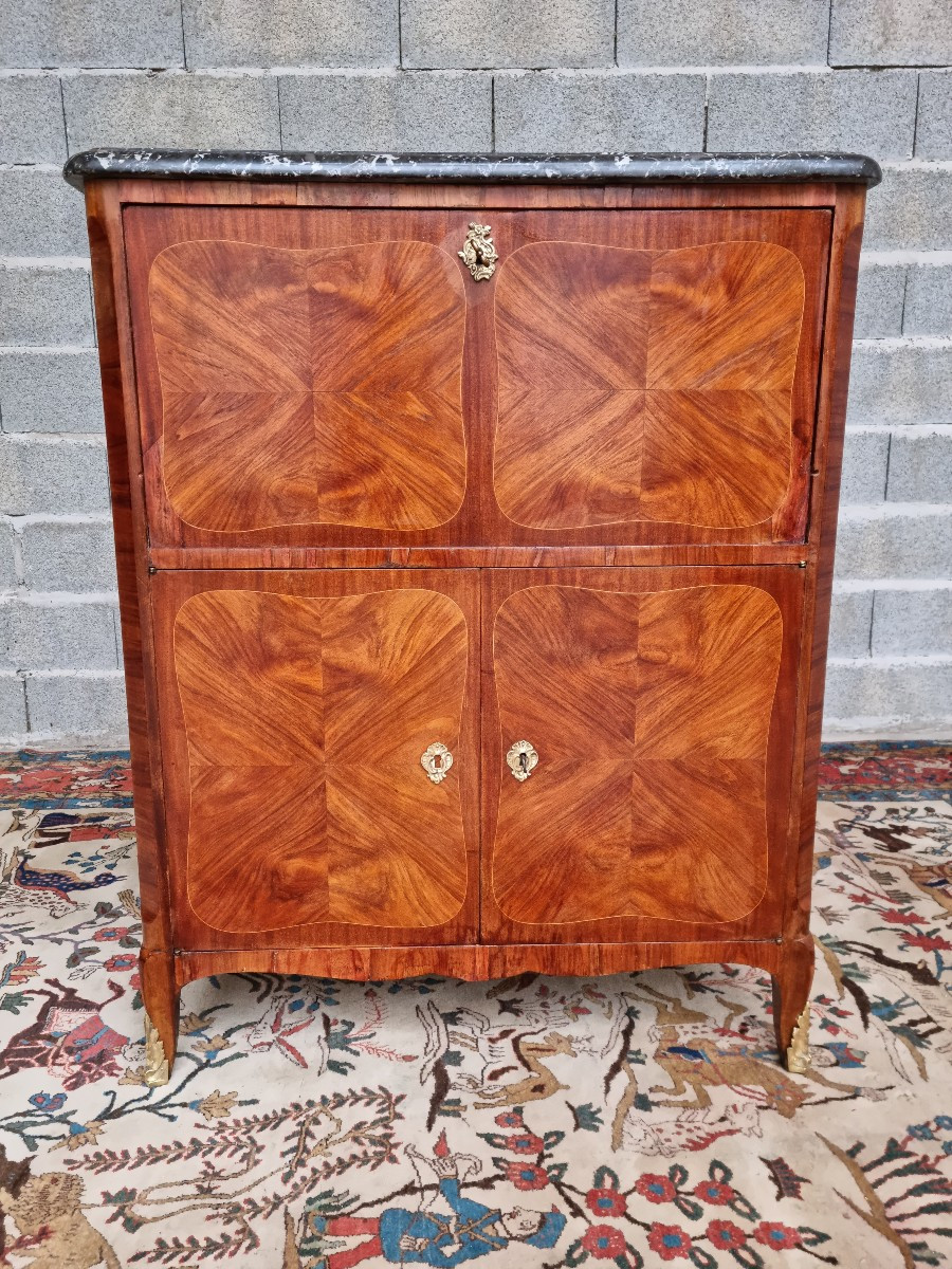 Louis XV Style Mahogany And Rosewood Marquetry Secretary Desk, 20th Century