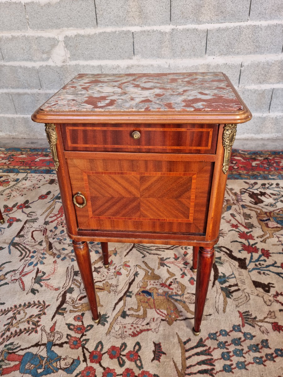 Paire de chevets en marqueterie, Louis XVI d'époque XIXème -photo-5