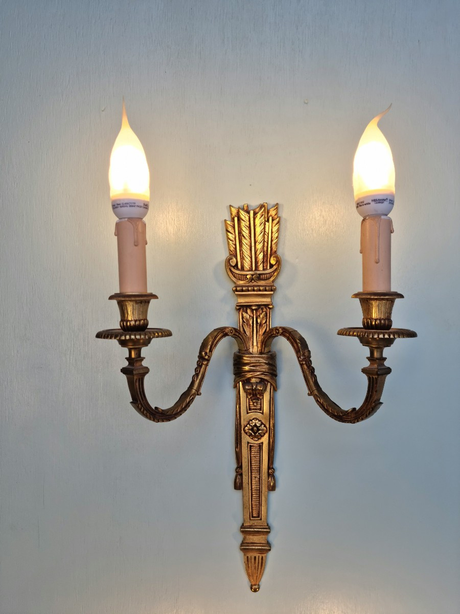 Paire d’appliques en bronze doré,  Louis XVI, d'époque XIXème.-photo-5