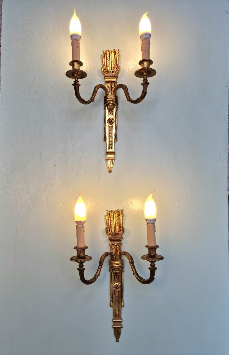 Paire d’appliques en bronze doré,  Louis XVI, d'époque XIXème.