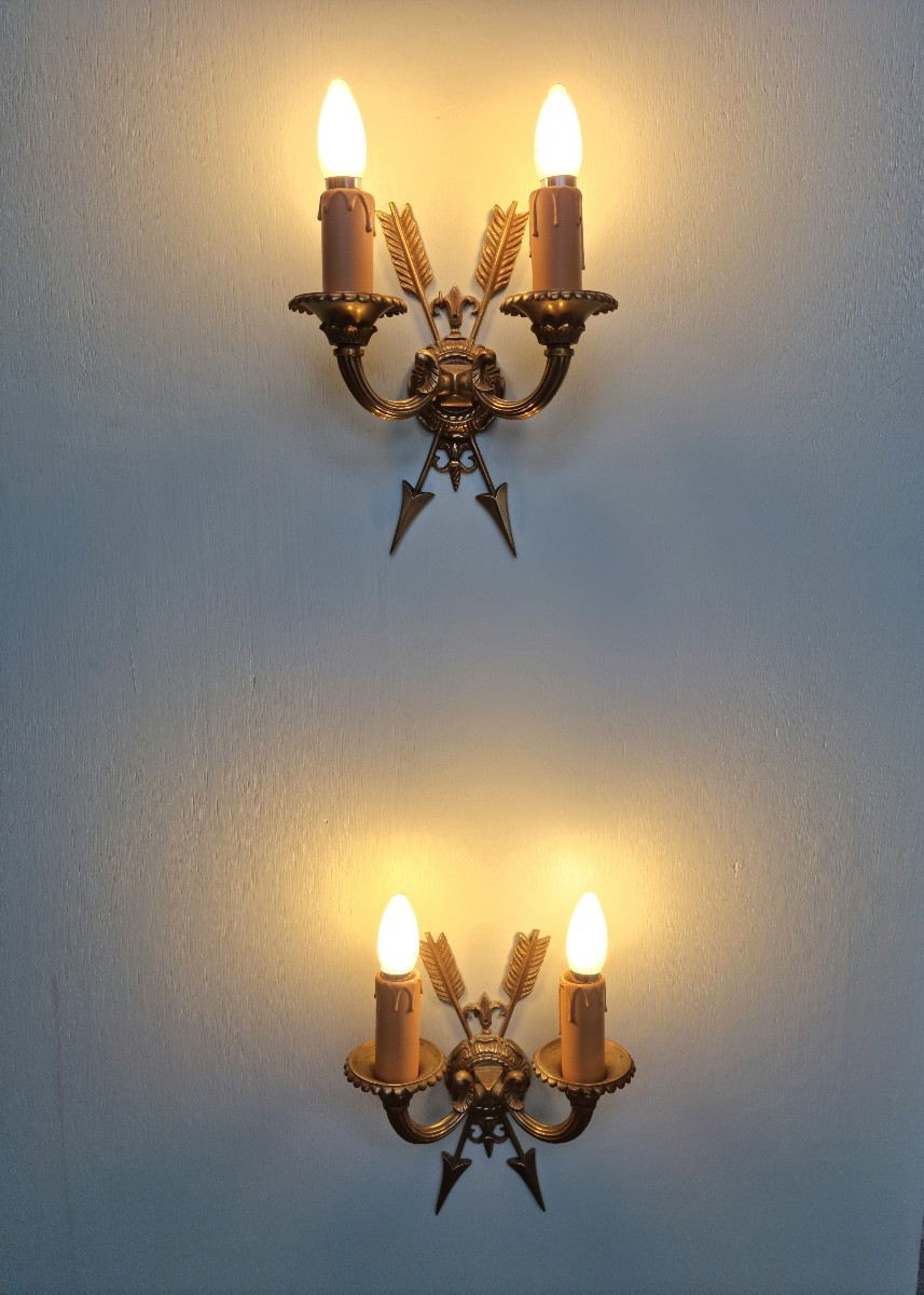 Paire d’appliques en bronze doré, Empire , d'époque XXᵉ siècle-photo-1