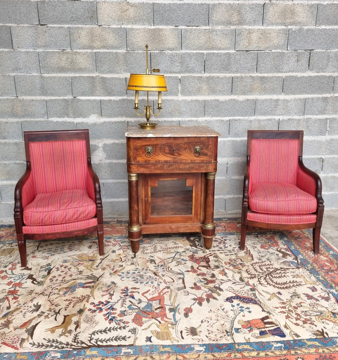 Mahogany Bedside Table With Detached Columns, Empire Style, 19th Century -photo-2