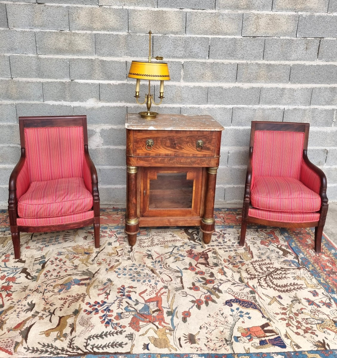 Mahogany Bedside Table With Detached Columns, Empire Style, 19th Century -photo-3