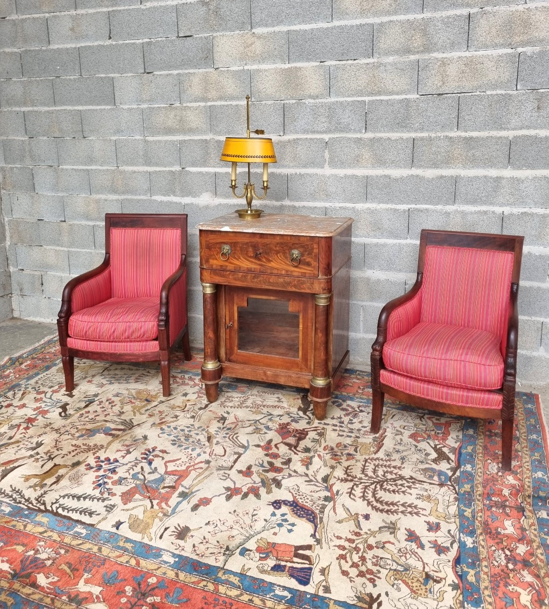 Mahogany Bedside Table With Detached Columns, Empire Style, 19th Century 