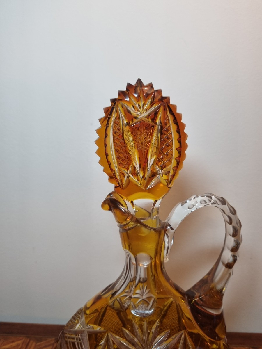 Amber Cut Crystal Liqueur Decanter, Napoleon III Period, 19th Century -photo-3