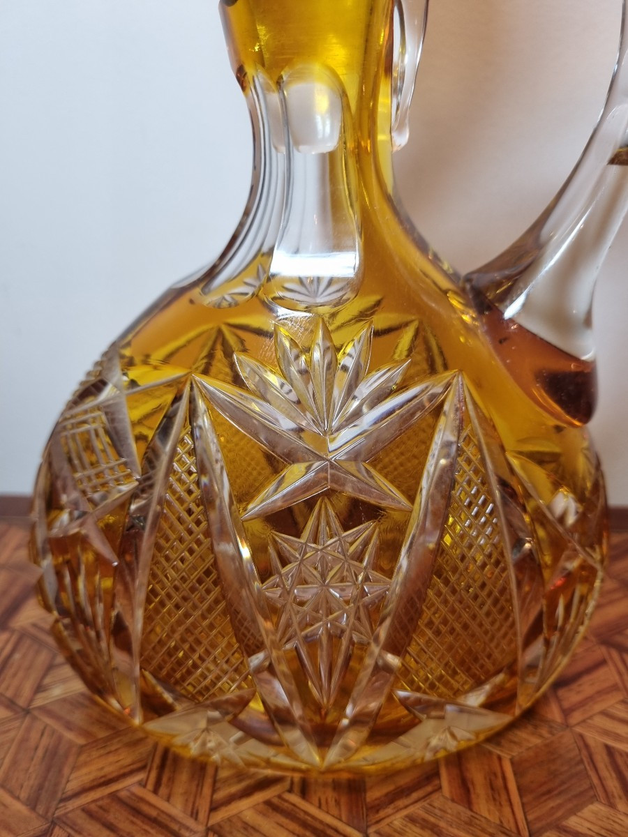 Amber Cut Crystal Liqueur Decanter, Napoleon III Period, 19th Century -photo-4