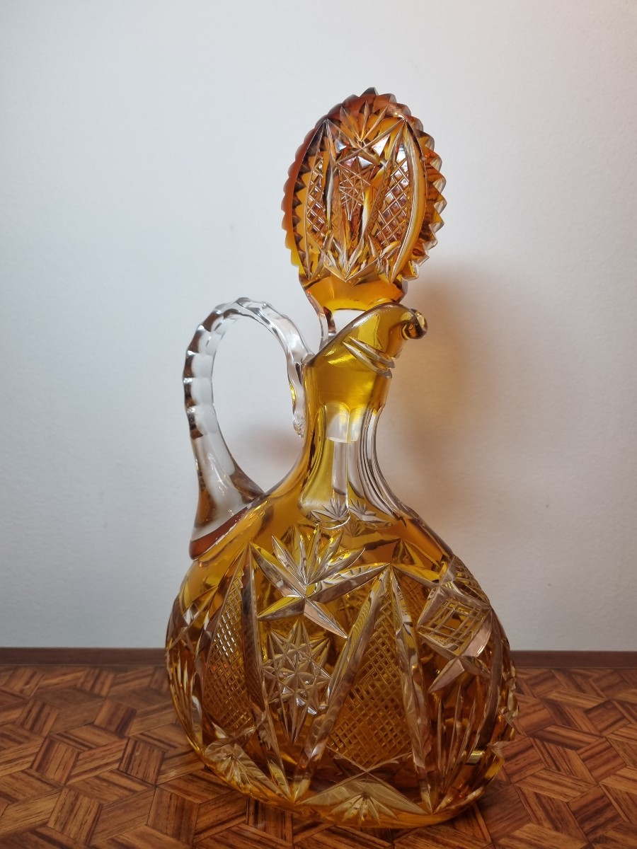 Amber Cut Crystal Liqueur Decanter, Napoleon III Period, 19th Century -photo-1