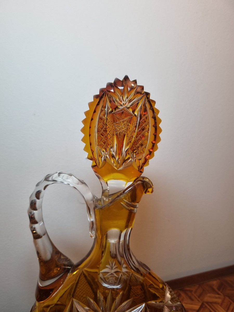 Amber Cut Crystal Liqueur Decanter, Napoleon III Period, 19th Century -photo-2