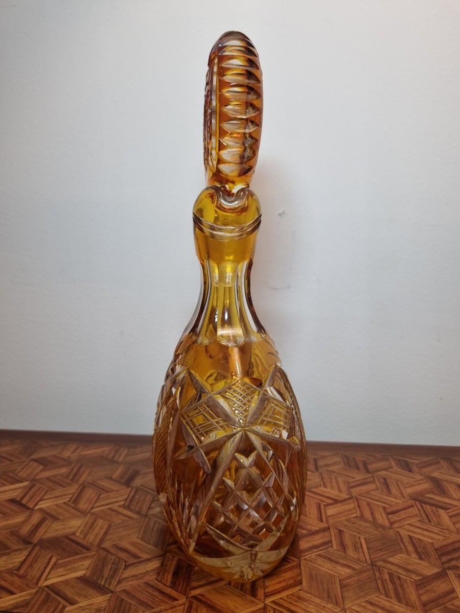 Amber Cut Crystal Liqueur Decanter, Napoleon III Period, 19th Century -photo-3