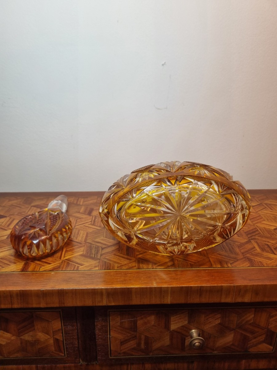 Amber Cut Crystal Liqueur Decanter, Napoleon III Period, 19th Century -photo-4