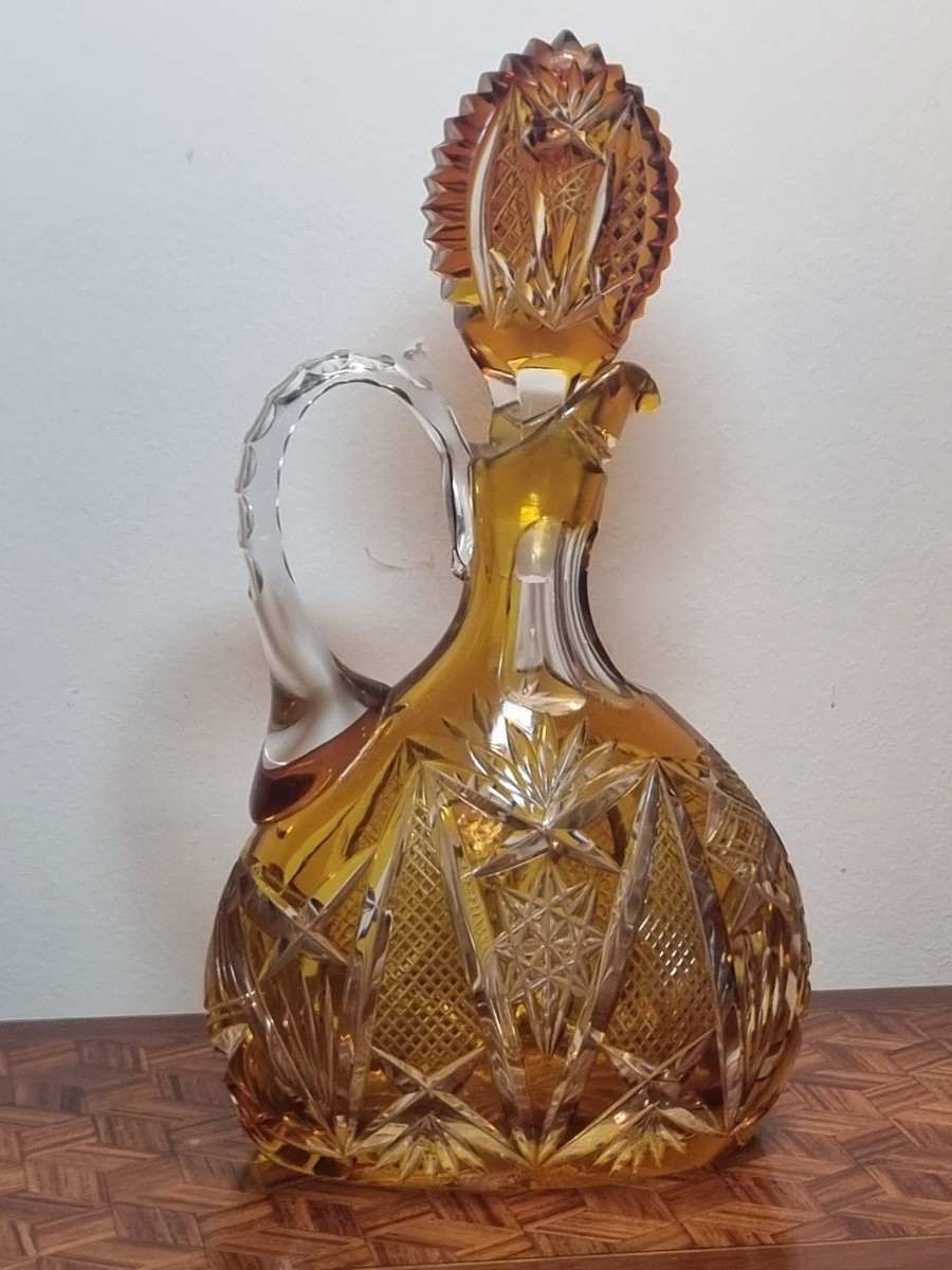Amber Cut Crystal Liqueur Decanter, Napoleon III Period, 19th Century 
