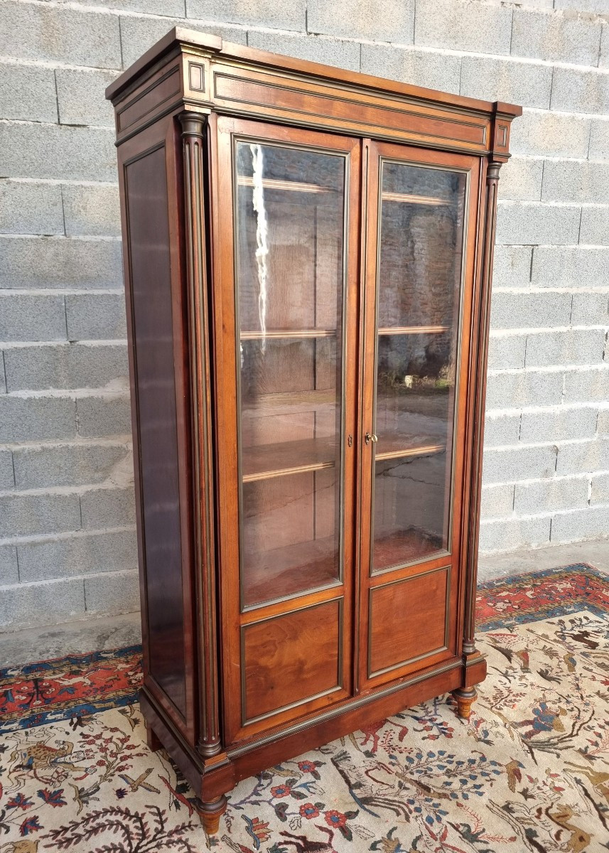 Mahogany And Brass Glass-fronted Bookcase, Louis XVI – Late 19th Century -photo-2