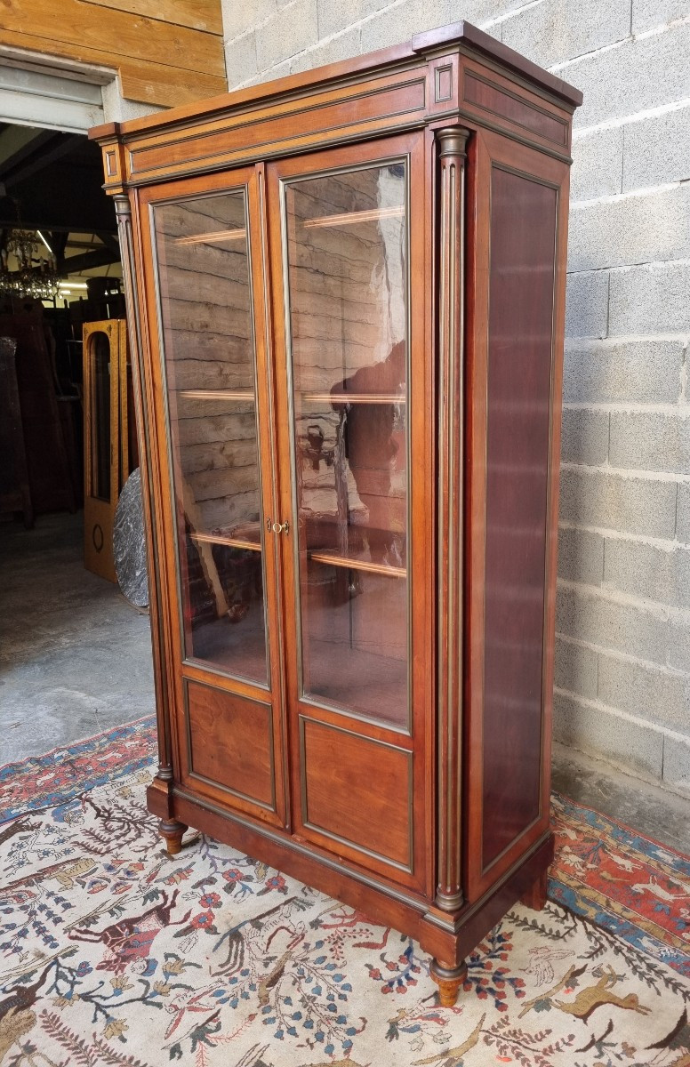 Mahogany And Brass Glass-fronted Bookcase, Louis XVI – Late 19th Century -photo-3