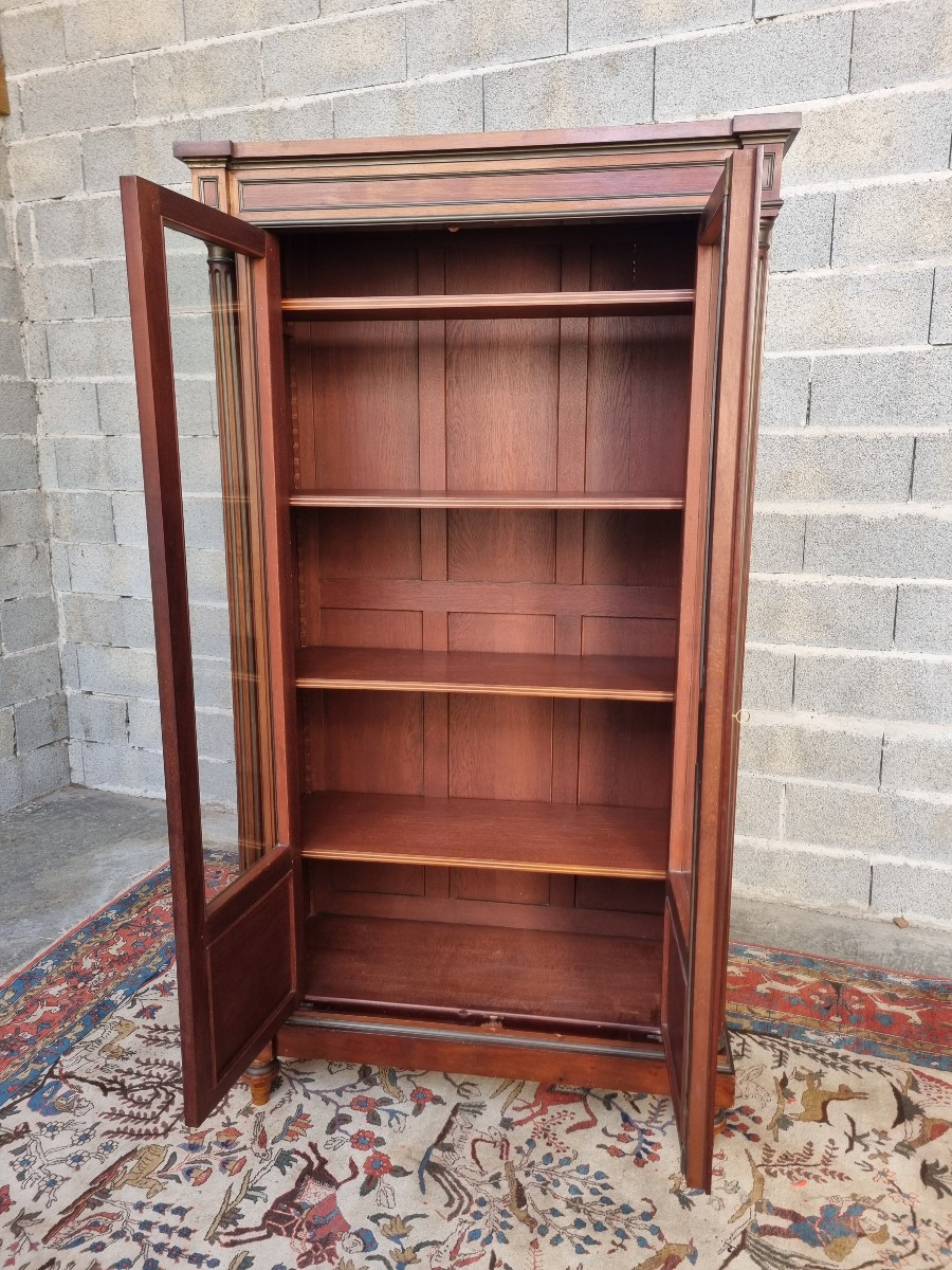 Mahogany And Brass Glass-fronted Bookcase, Louis XVI – Late 19th Century -photo-4