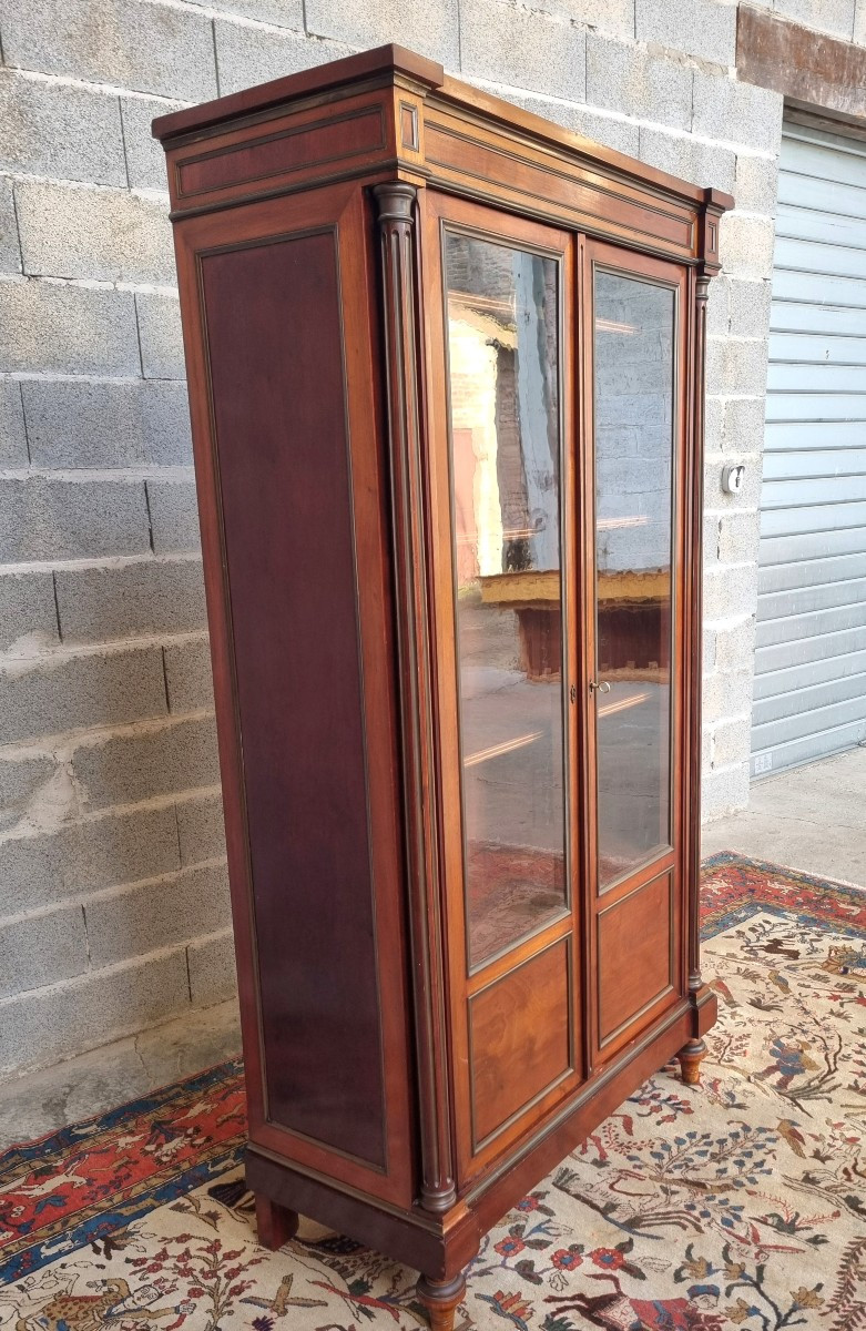 Mahogany And Brass Glass-fronted Bookcase, Louis XVI – Late 19th Century -photo-4