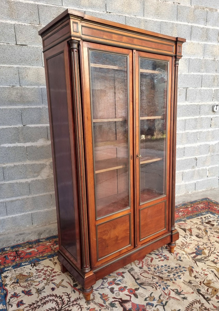 Mahogany And Brass Glass-fronted Bookcase, Louis XVI – Late 19th Century -photo-5