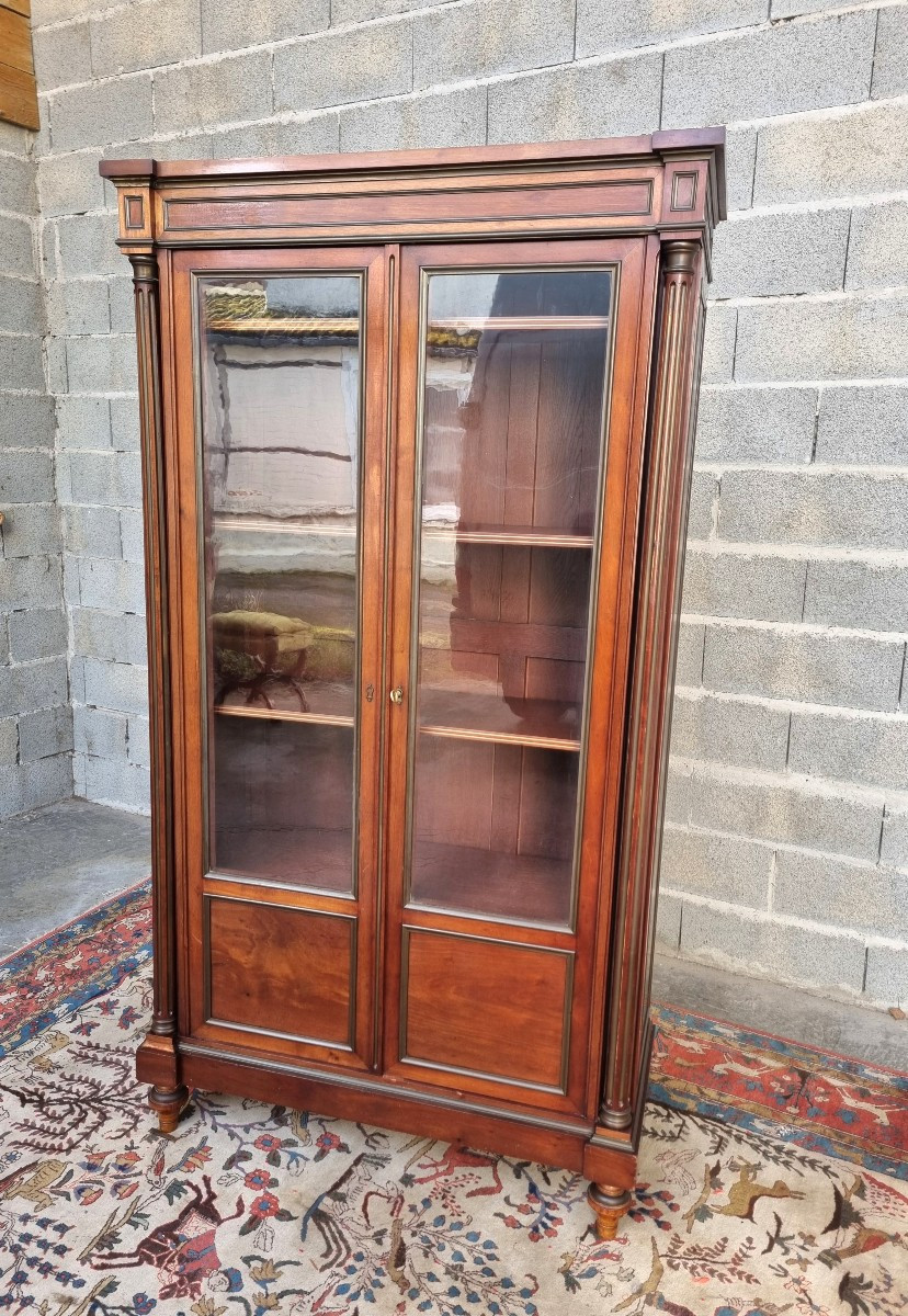 Mahogany And Brass Glass-fronted Bookcase, Louis XVI – Late 19th Century -photo-6